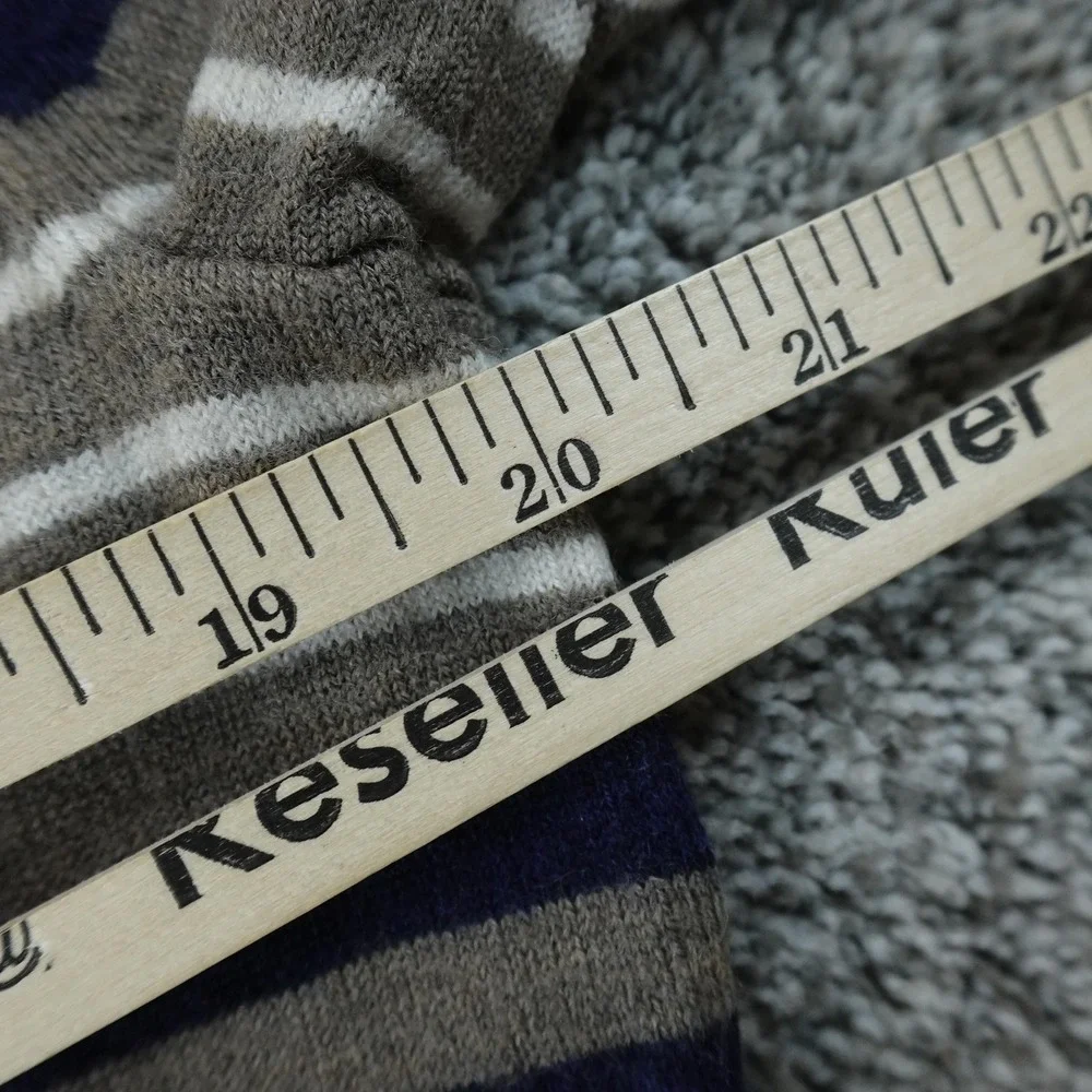 Banana Republic‎ Sweater Mens L Gray Stripe Merino Wool V Neck Knit Pullover Top